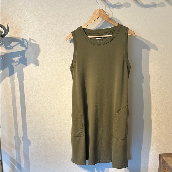 Wool& Merino wool blend Sierra Tank Dress | Olive Green Sleeveless Dress - Picture 3 of 8